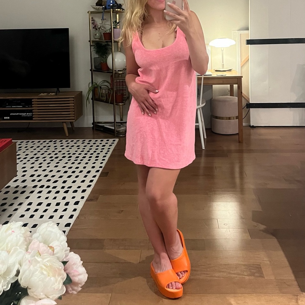NWT Zara Bright Pink Terrycloth Mini Dress/Beach Cover Up